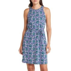 Boden Sleeveless Tie Waist Swing Dress In Blue Wave Size 10